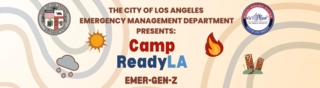 Banner with Camp ReadyLA Emergency with City of Los Angeles logo and City of Los Angeles Emergency Management Department logo